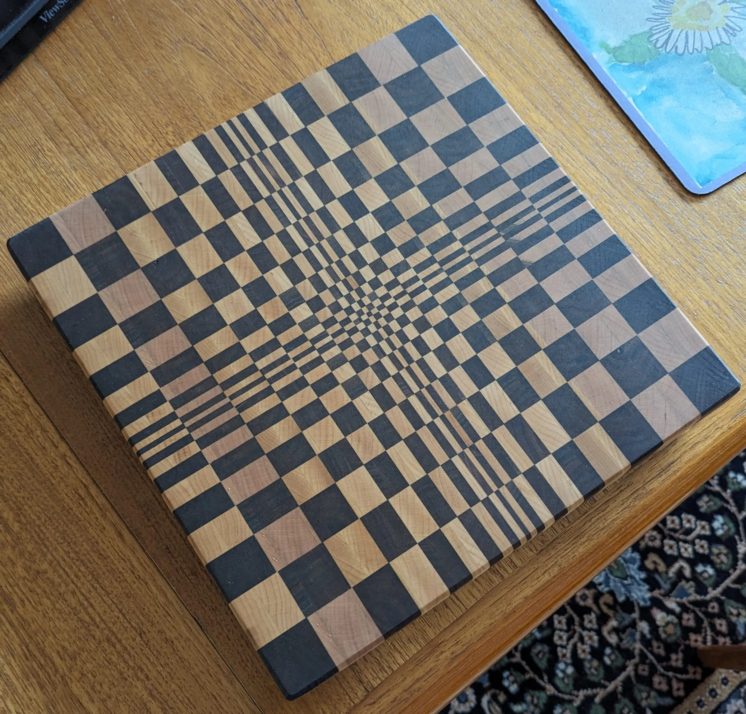End-Grain Boards & Bowls — Checkerboard illusion: the squares appear to bulge
