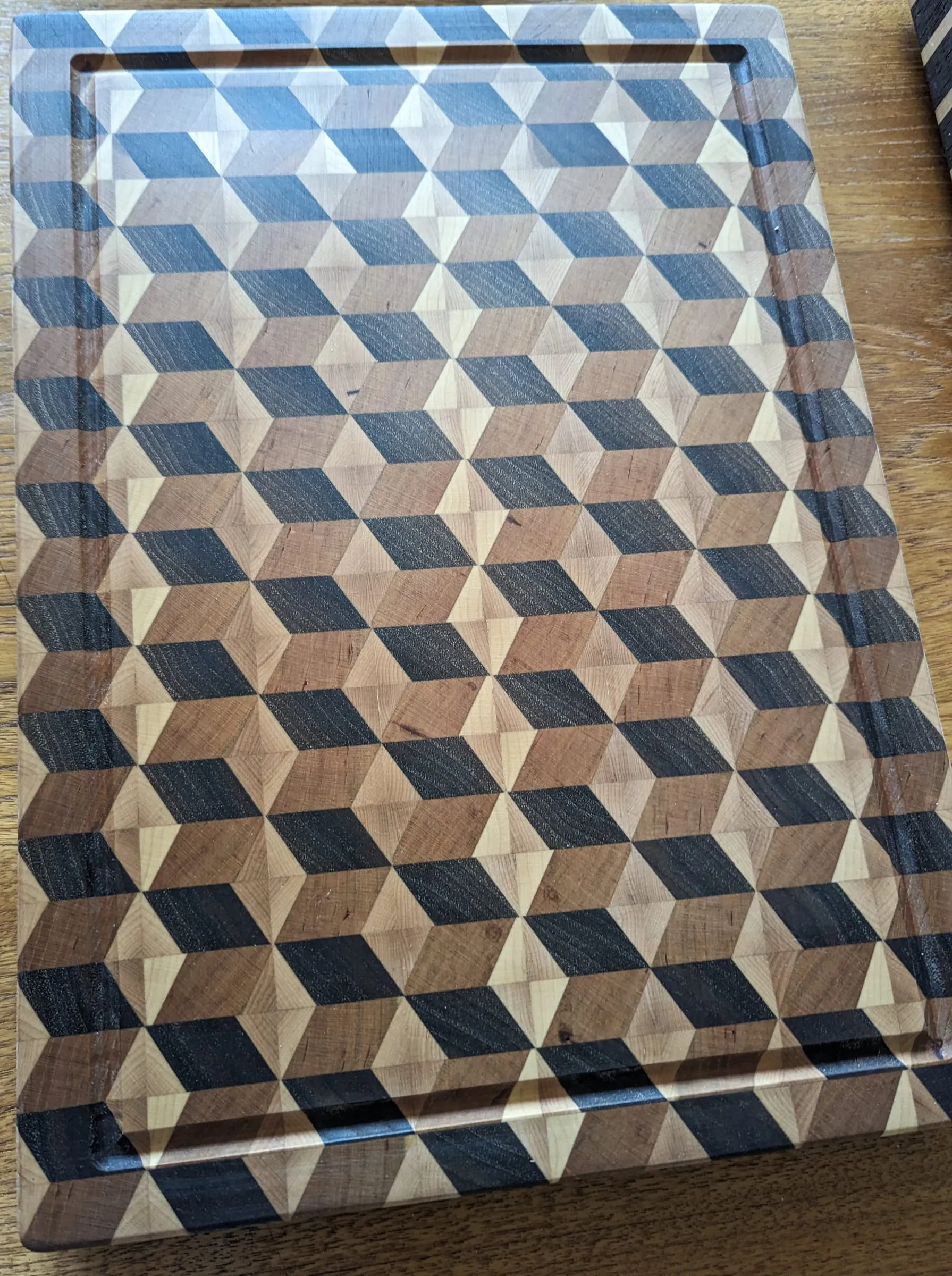 End-Grain Boards & Bowls — 3D cube pattern in a lighter palette