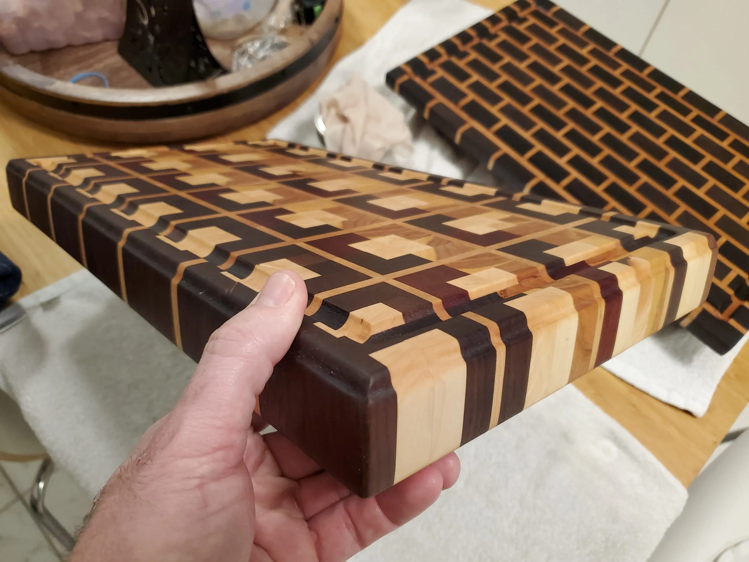 End-Grain Boards & Bowls — In hand: thick end-grain edge