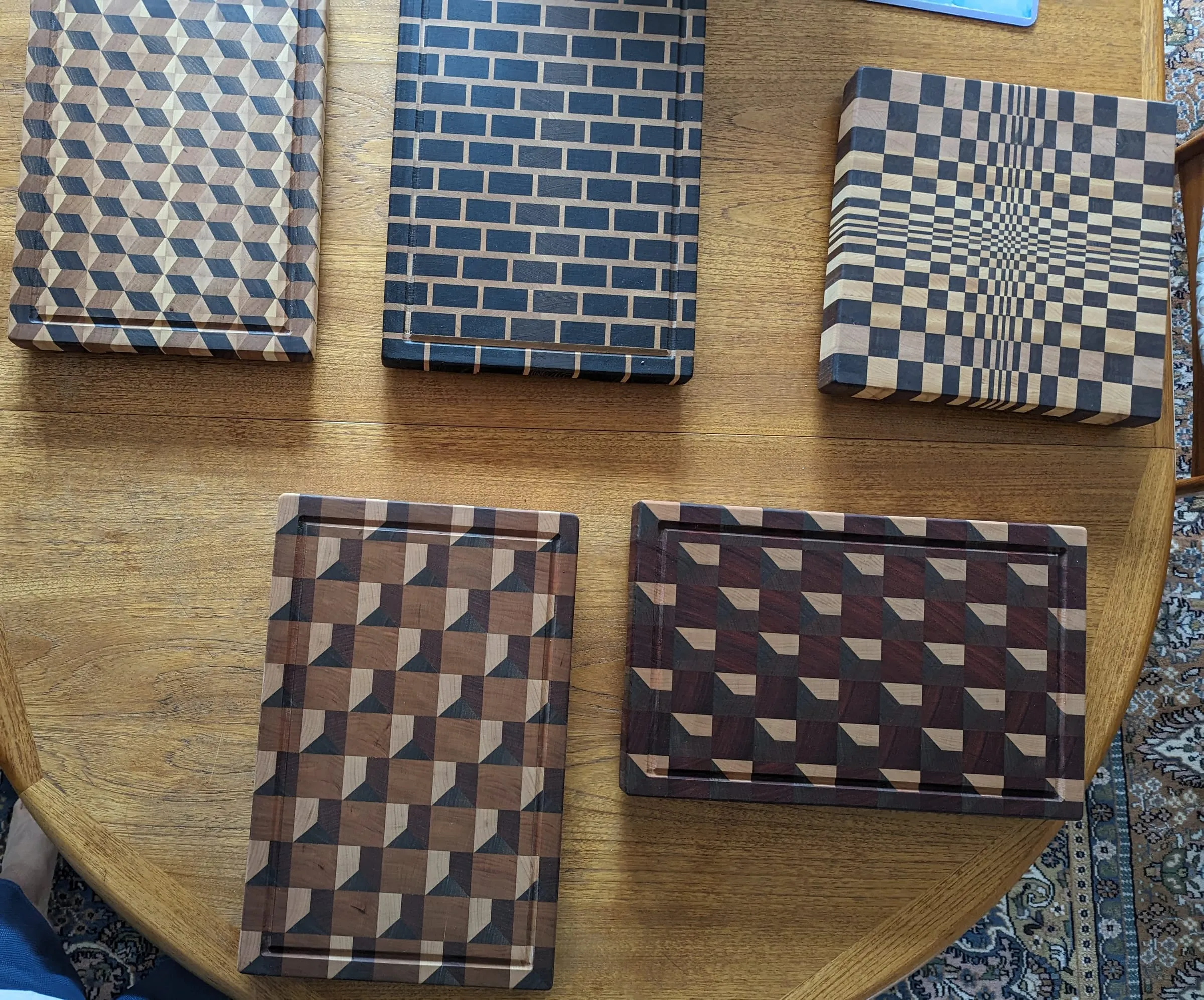 End-Grain Boards & Bowls — A family of patterns: 3D cubes, brick and the checkerboard illusion