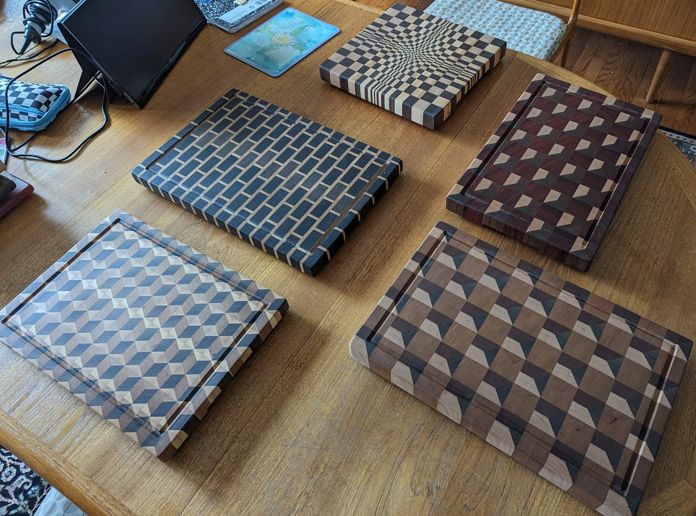 End-Grain Boards & Bowls — More boards from above, each with its own pattern