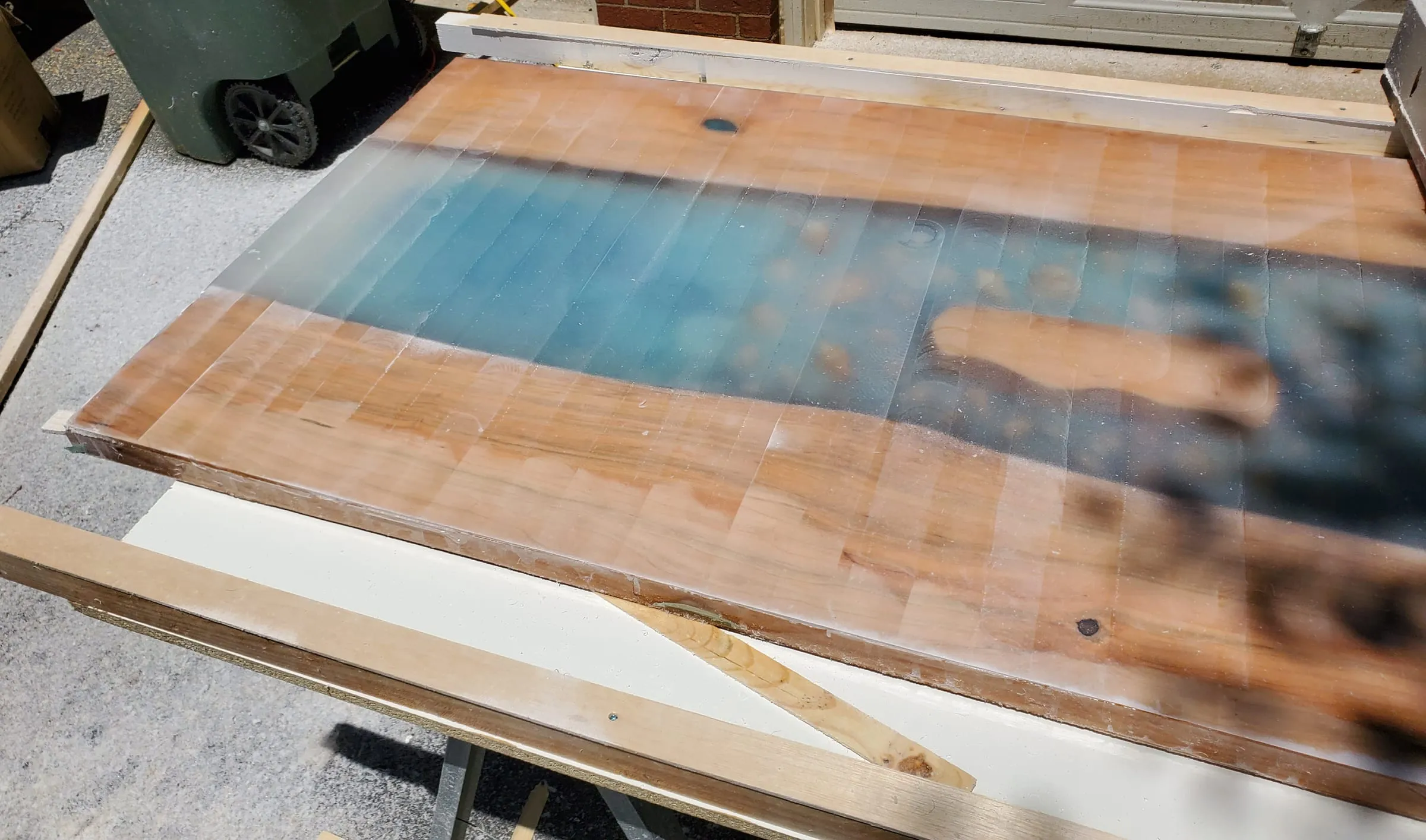 Coffee River Table — Top leveled and ready for sanding