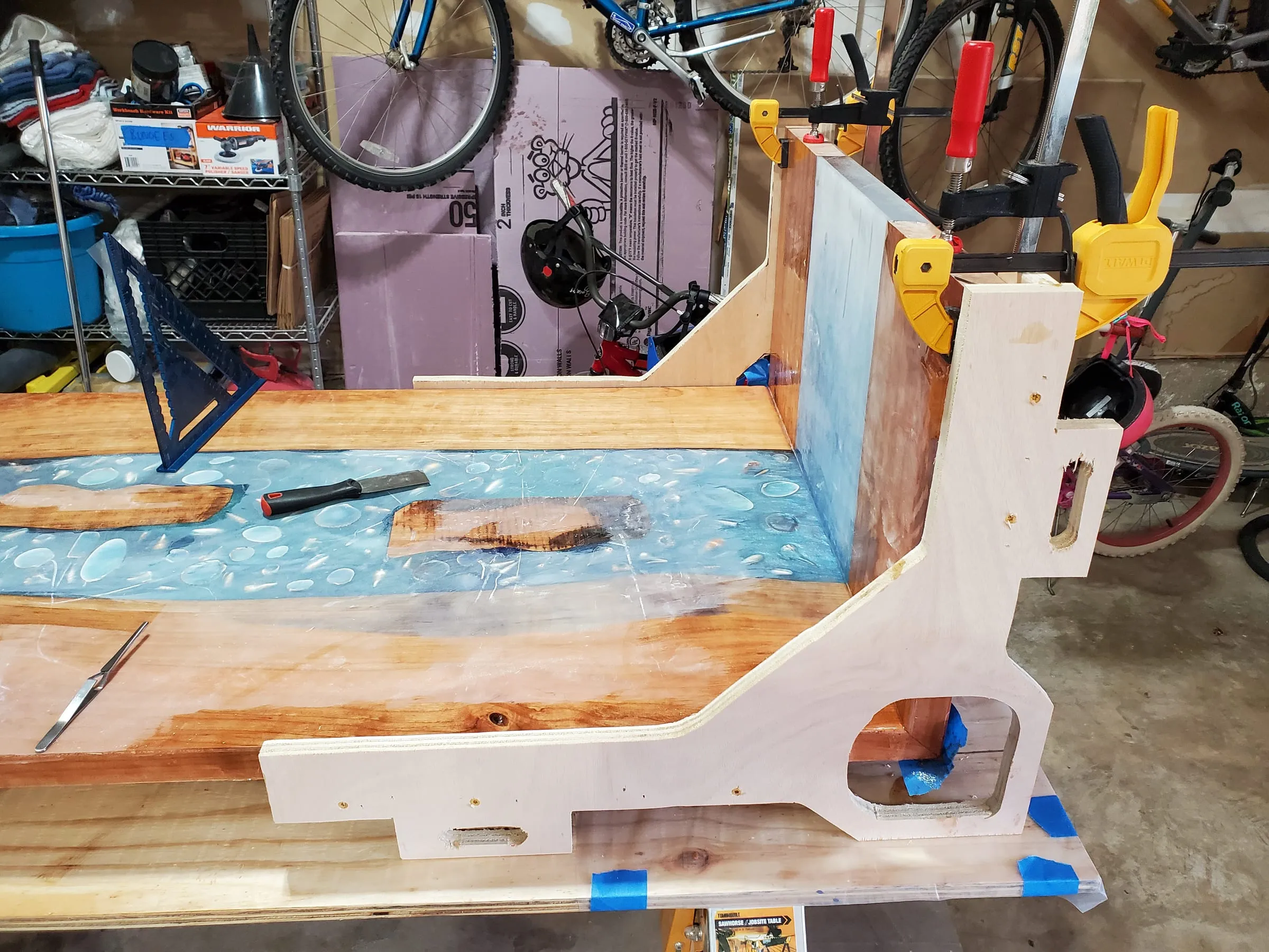 Coffee River Table — Building the waterfall end on the top