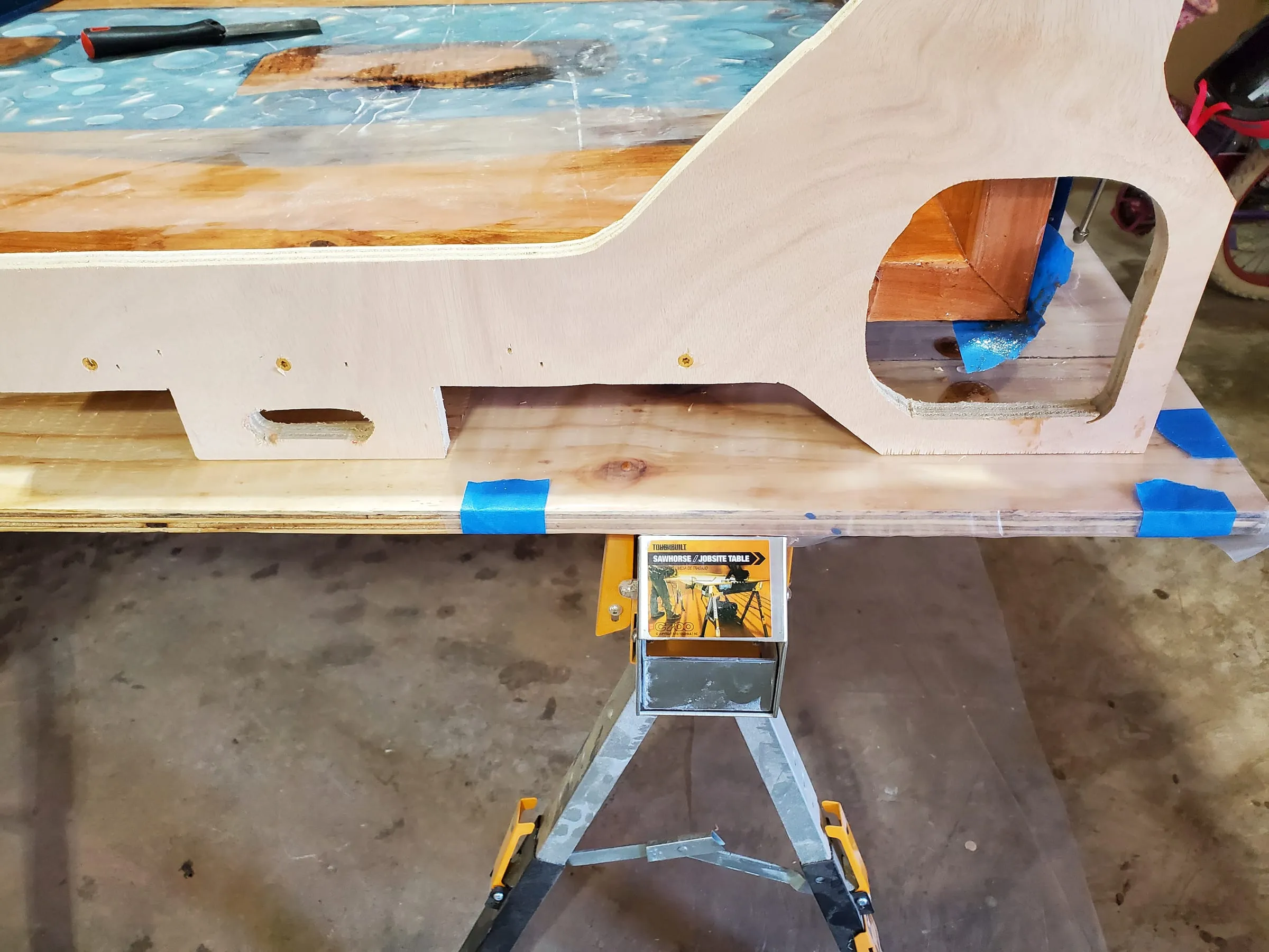 Coffee River Table — Plywood template for the waterfall end