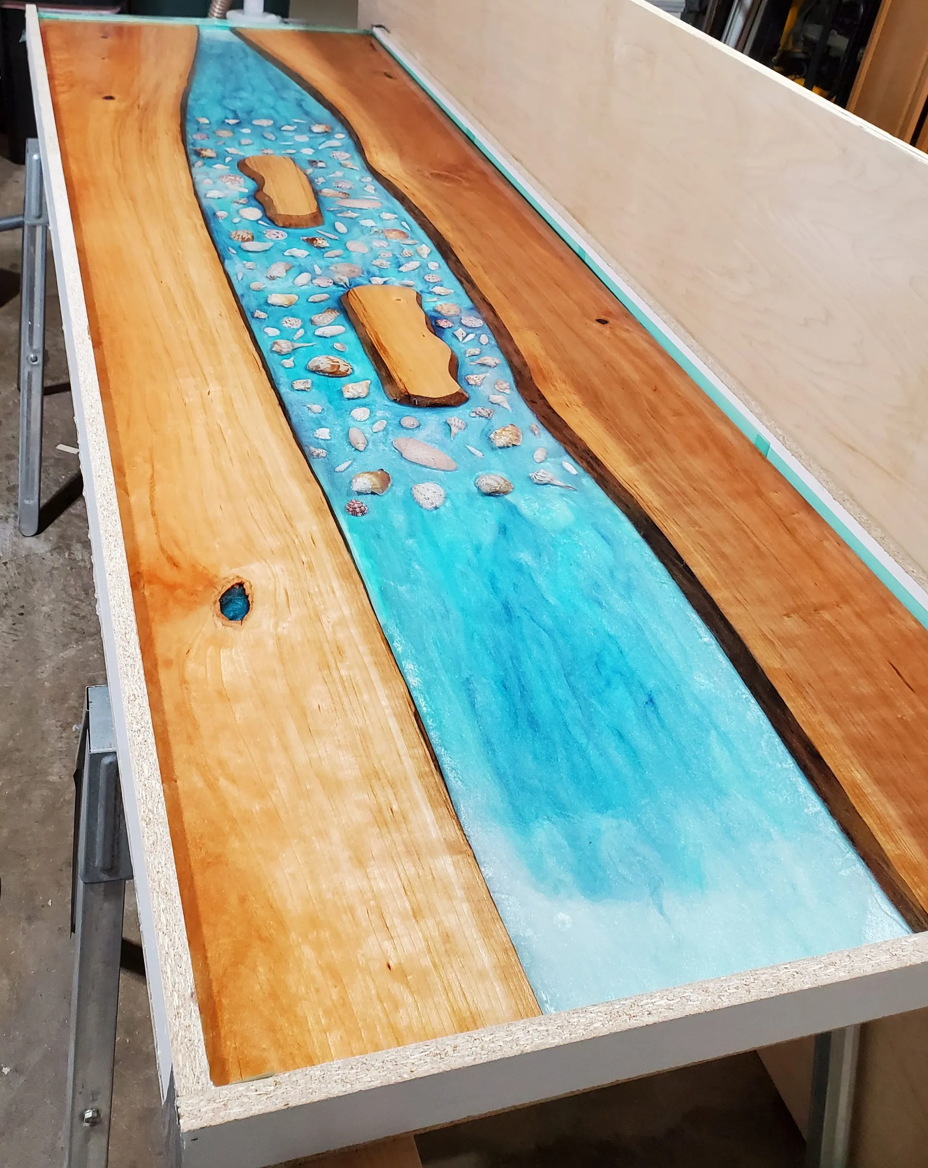 Coffee River Table — Top with the river poured, still in its form