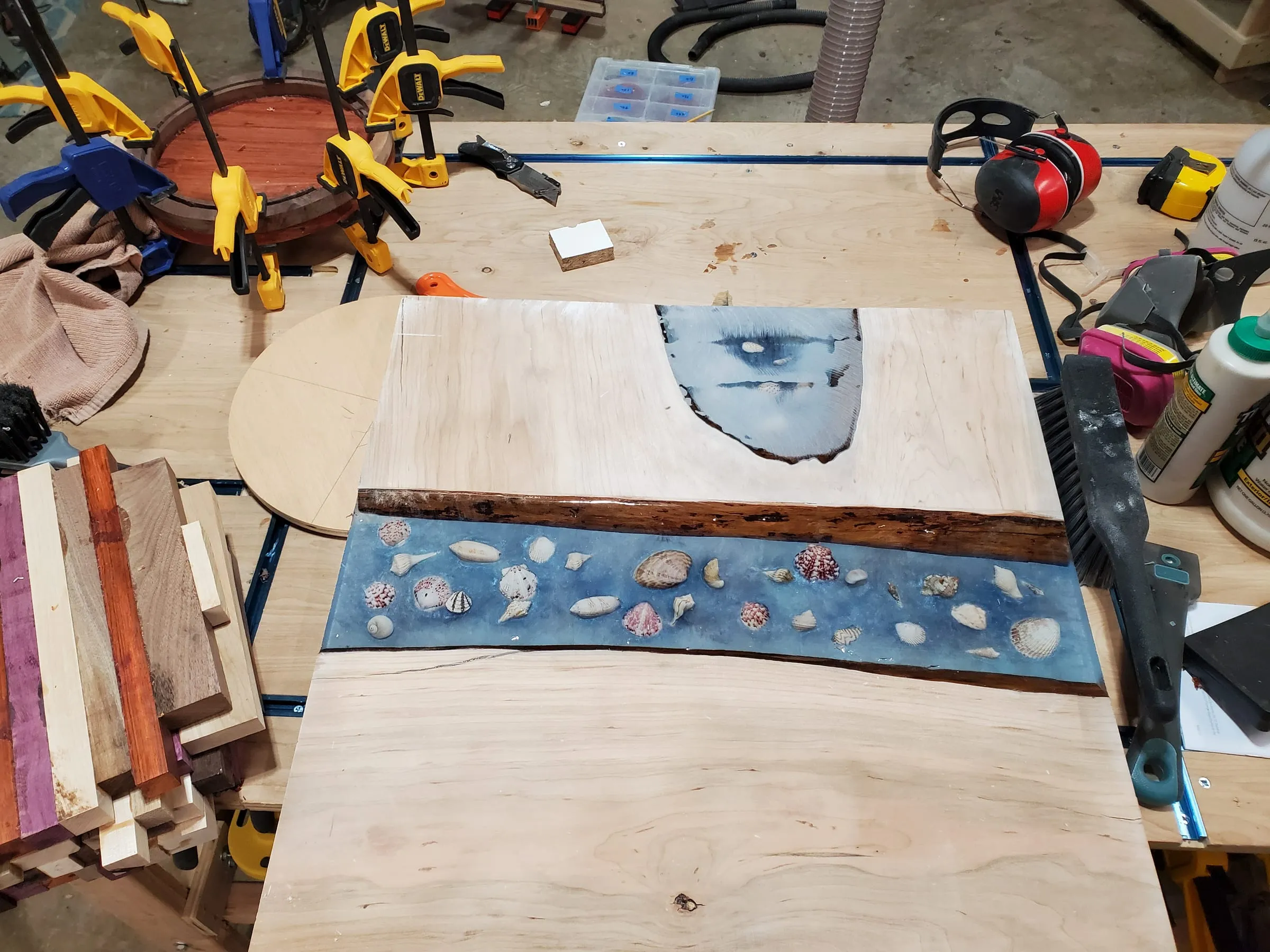 River End Table — Slab ripped open and the river begun