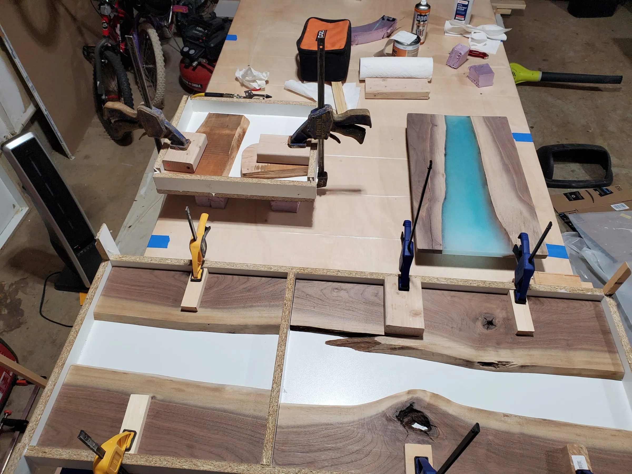 River Shell Trays — Several trays in progress at once