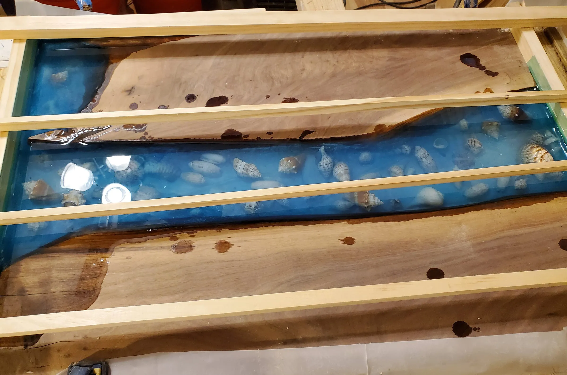 The First River Table — Frame and slabs from above