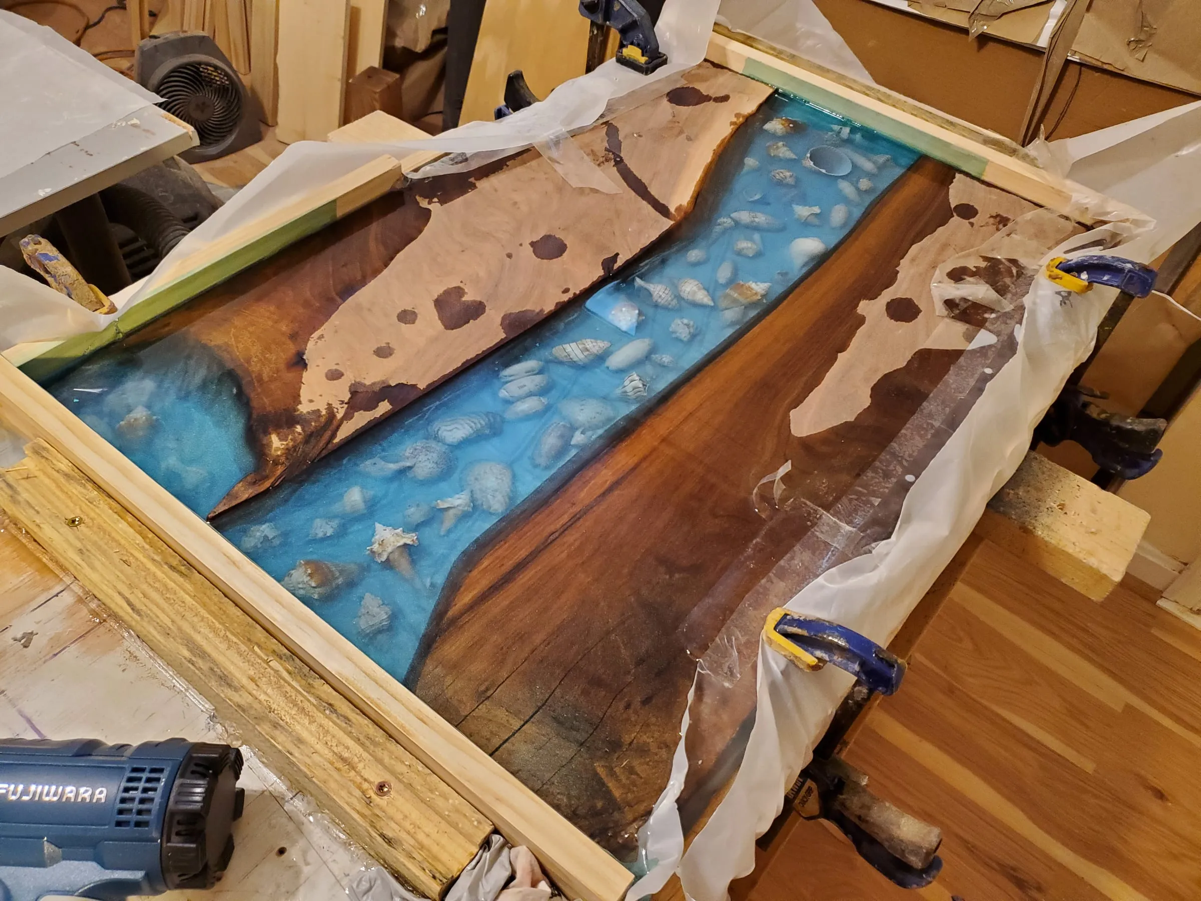 The First River Table — Curing under plastic