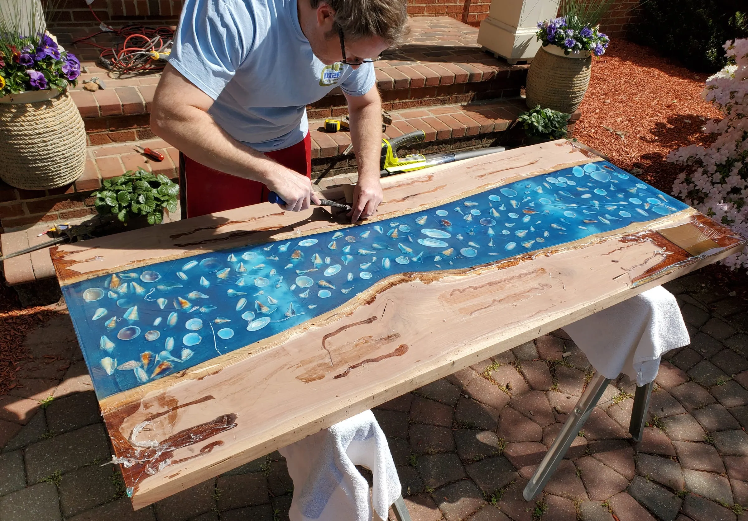 The Outdoor River Table — Shaping the edges outdoors