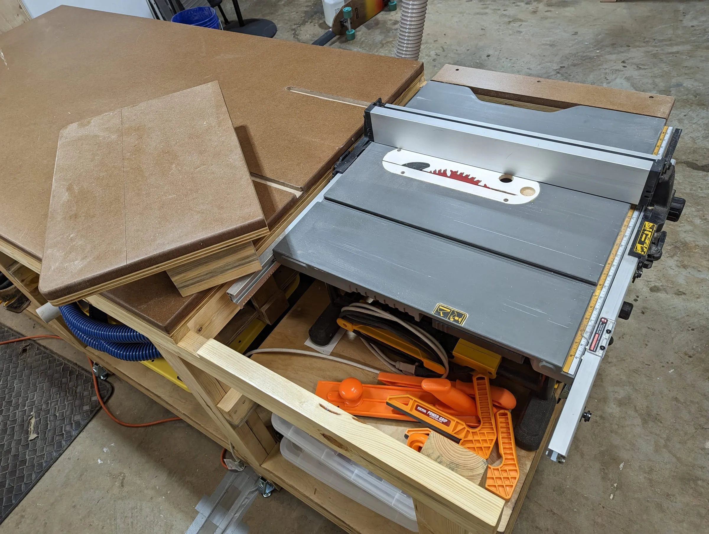 The Workshop — Drawers and storage below the saw
