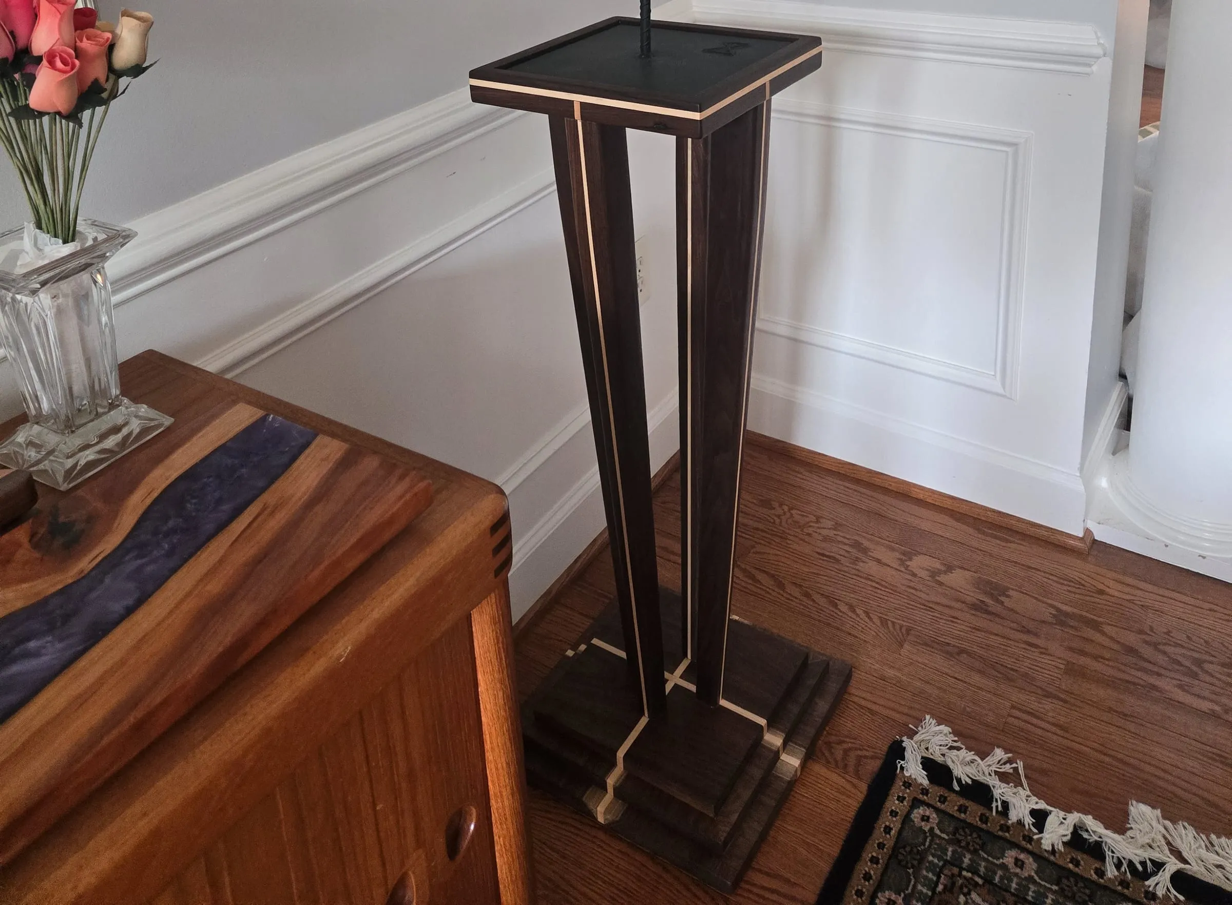 Sculpture Pedestal — In a room, beside a river-table sideboard