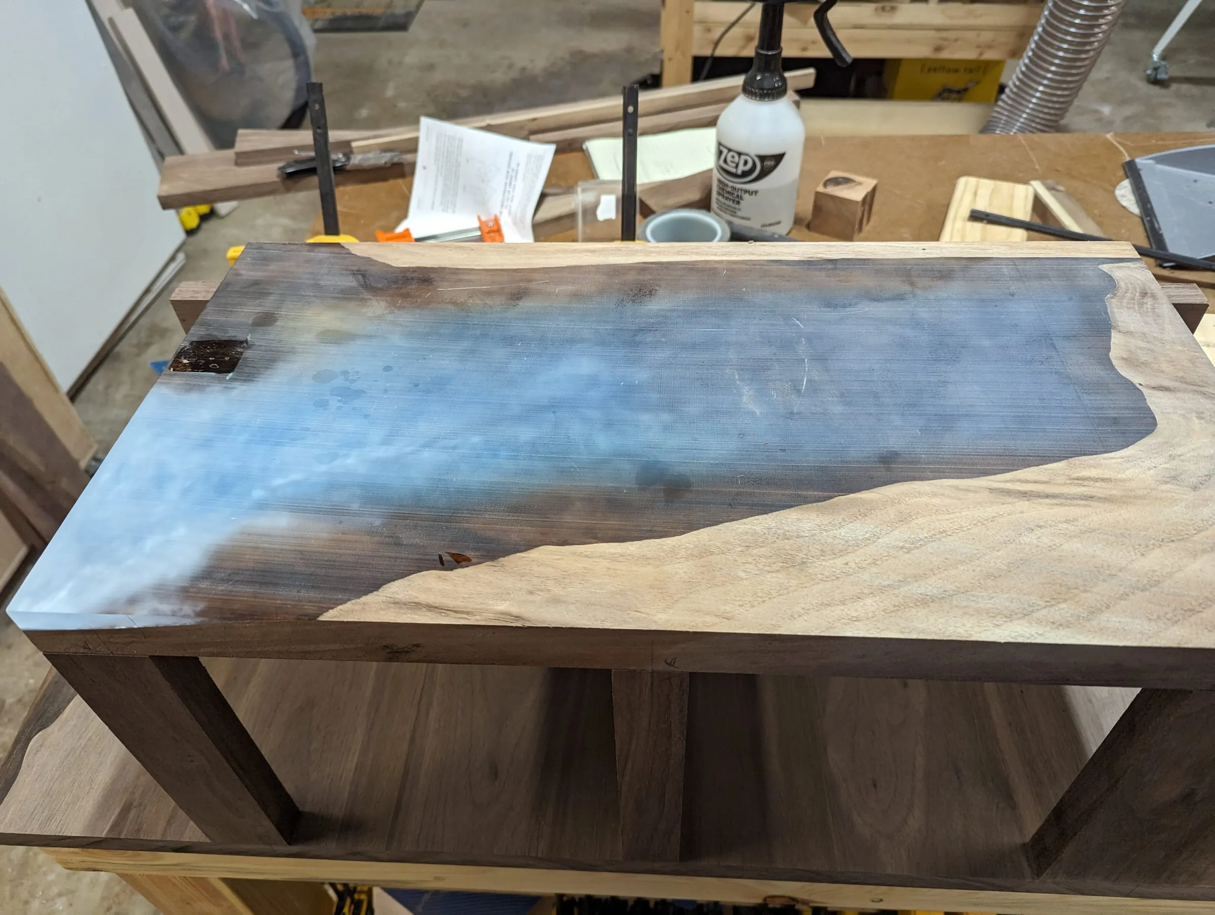The Waterfall Cabinet — Early build: top and frame before the doors