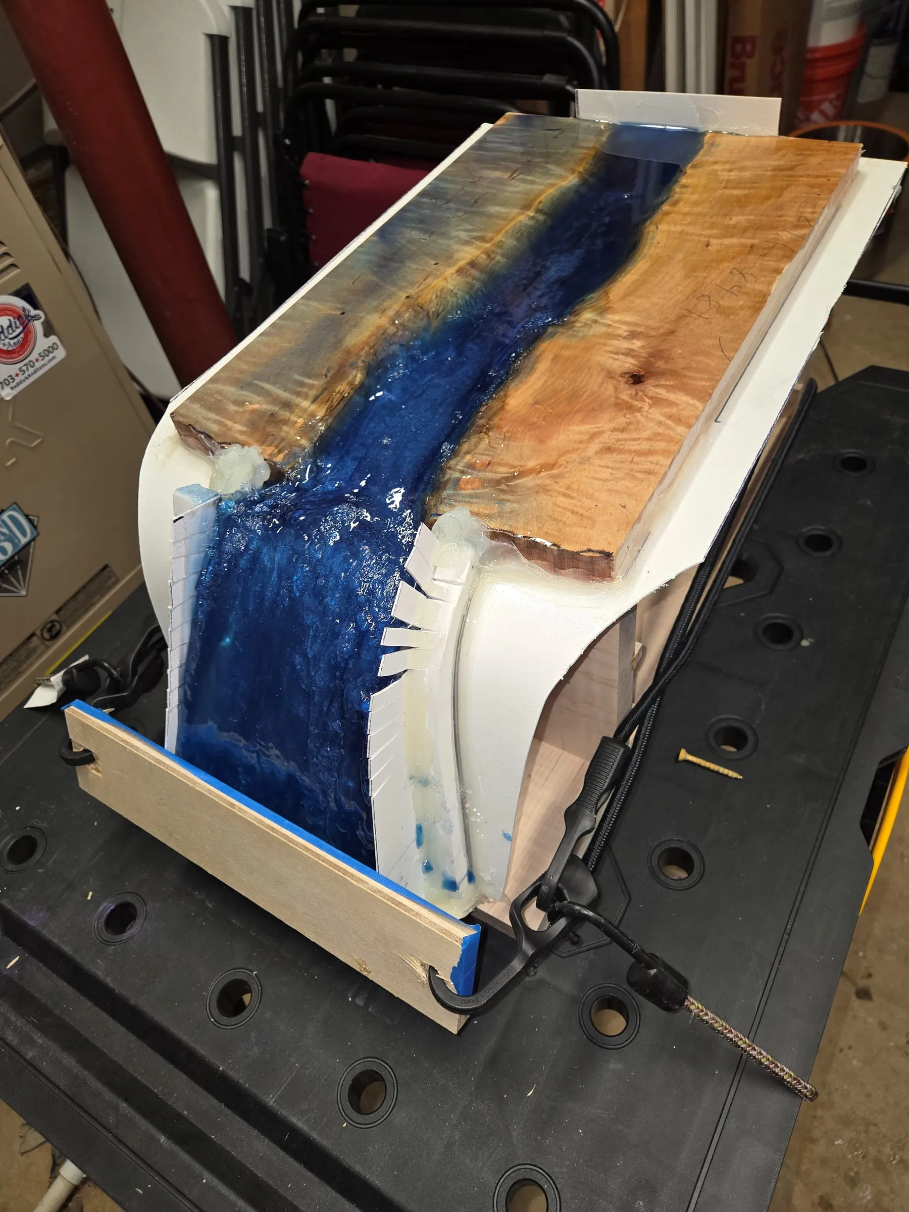 Waterfall Jewelry Box — The box taped into its pour form