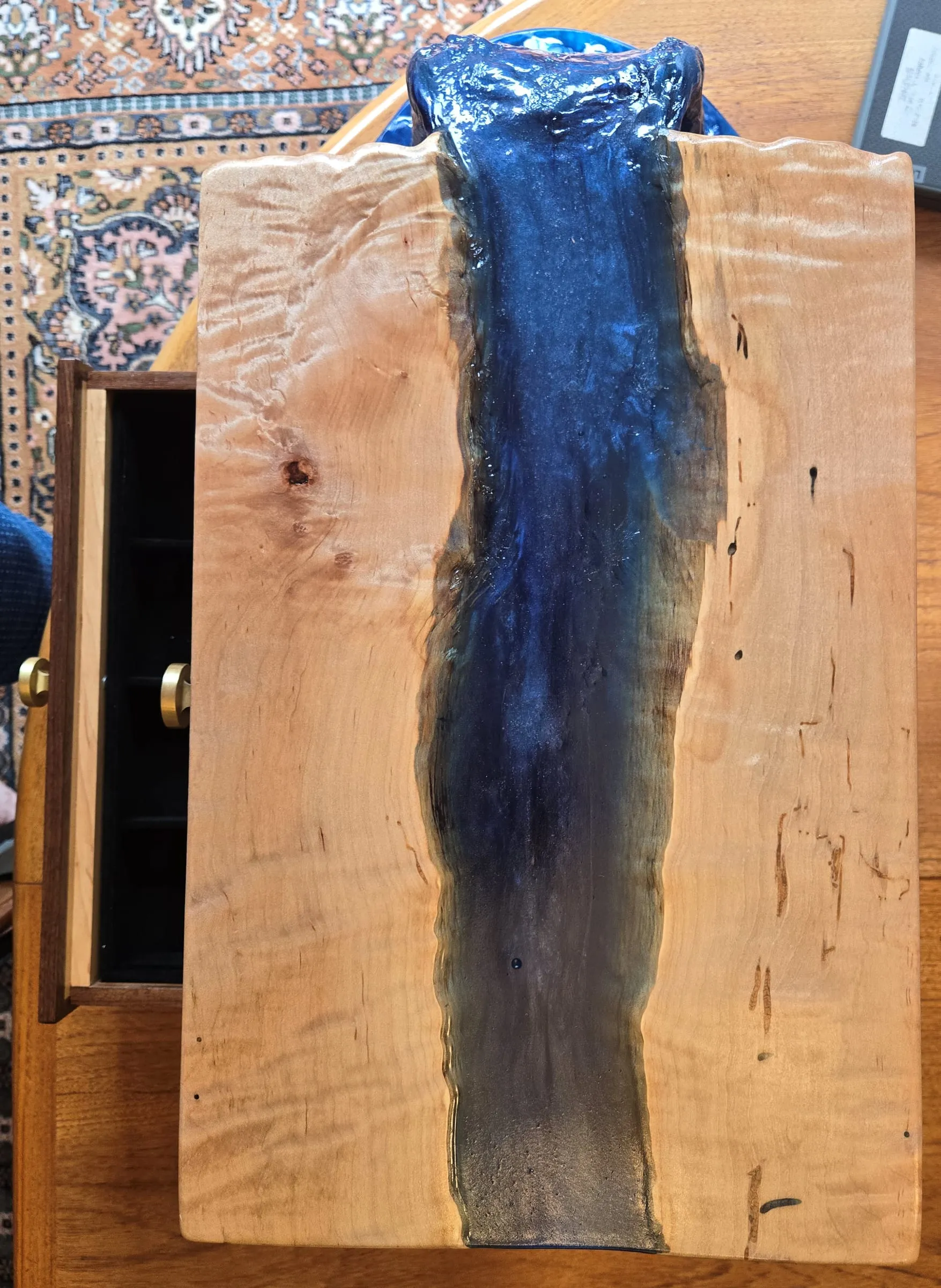 Waterfall Jewelry Box — The river down the lid, from above